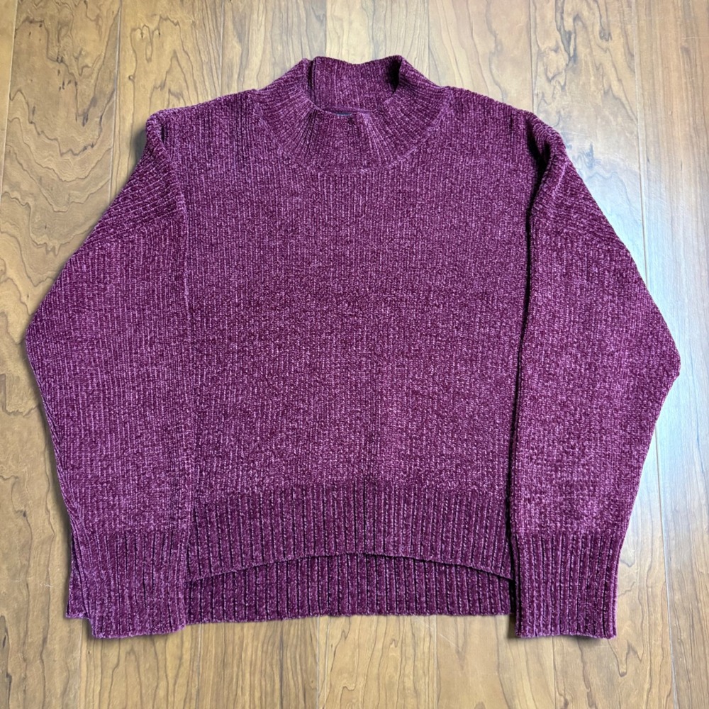 Sanctuary Chenille Mock Neck Sweater Burgundy Wine XL Ribbed Knit Pullover gorp